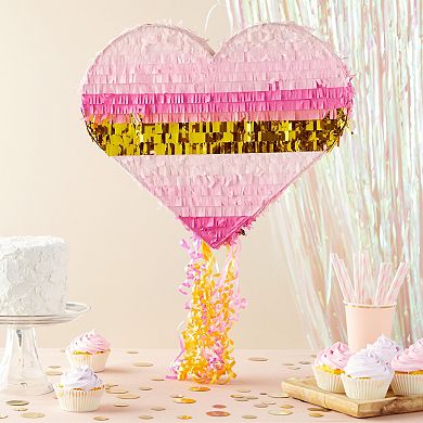 Pink Pull String Heart Pinata For Girls Birthday Party, Small, 16 X 13 X 3 In