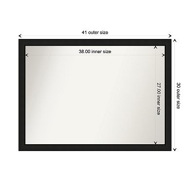 Midnight Black Narrow Non-beveled Wood Bathroom Wall Mirror