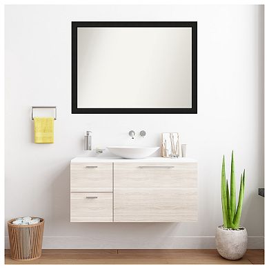 Midnight Black Narrow Non-beveled Wood Bathroom Wall Mirror