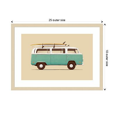 Blue Van By Bodflorent Wood Framed Wall Art Print