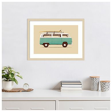 Blue Van By Bodflorent Wood Framed Wall Art Print