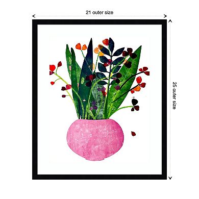 Pink Pot With Plant By Sarah Thompsonengels Wood Framed Wall Art Print