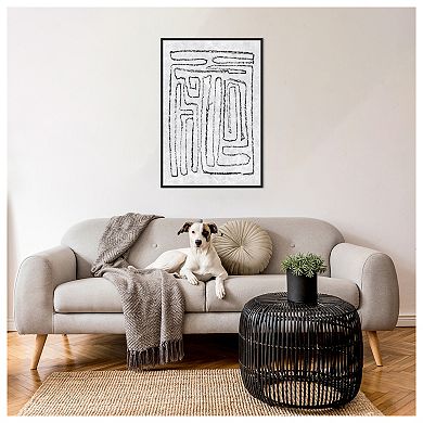 Black And White Runes I By Jennifer Goldberger Framed Canvas Wall Art Print