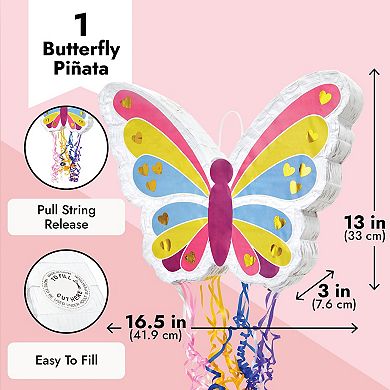 Small Pull String Butterfly Pinata, Fairy Party Decorations, 16.5x13.0x3.0 In