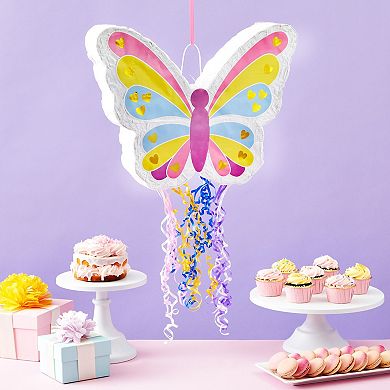Small Pull String Butterfly Pinata, Fairy Party Decorations, 16.5x13.0x3.0 In