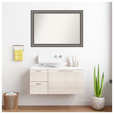 Burnished Concrete Non-beveled Wood Bathroom Wall Mirror