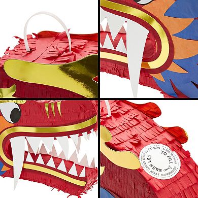 Red Dragon Pinata For Chinese New Year Party Decorations, 16.5 X 11 X 3 In