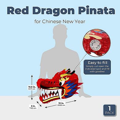 Red Dragon Pinata For Chinese New Year Party Decorations, 16.5 X 11 X 3 In