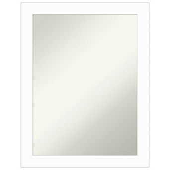 Basic White Narrow Non-beveled Wood Bathroom Wall Mirror