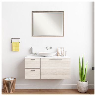 Salon Scoop Pewter Beveled Wood Framed Bathroom Wall Mirror