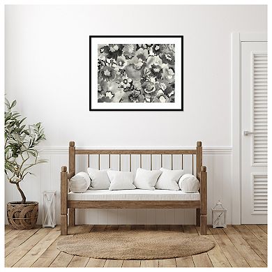 Floral In Black And White By Neela Pushparaj Wood Framed Wall Art Print