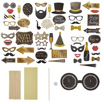 50 pc New Year Party Supplies Photo Props, Photoshoot Supplies, Black & Gold