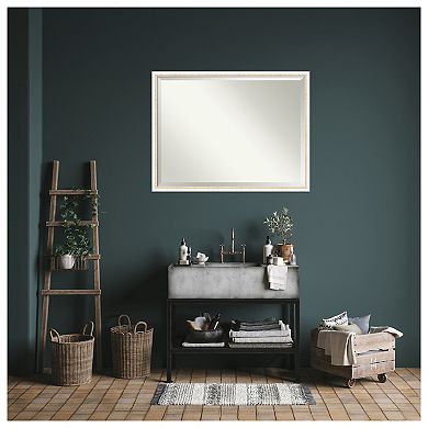 Morgan White Gold Beveled Wood Framed Bathroom Wall Mirror