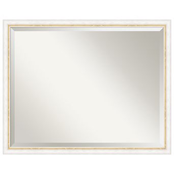 Morgan White Gold Beveled Wood Framed Bathroom Wall Mirror