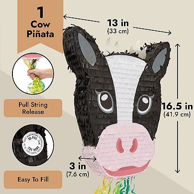 Pull String Cow Pinata For Girls Farm Birthday Party Decorations, 16.5 X 13 X 3