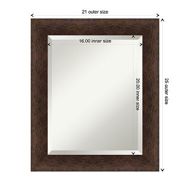 Warm Walnut Beveled Wood Framed Bathroom Wall Mirror