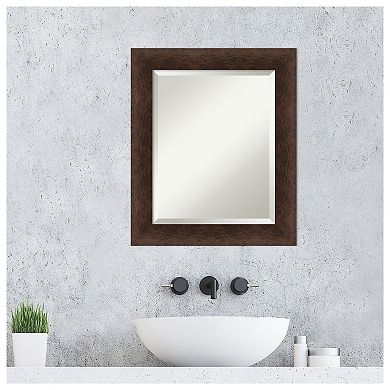 Warm Walnut Beveled Wood Framed Bathroom Wall Mirror