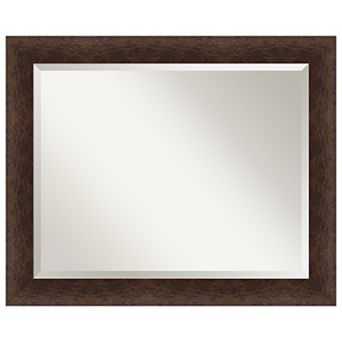 Warm Walnut Beveled Wood Framed Bathroom Wall Mirror