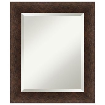 Warm Walnut Beveled Wood Framed Bathroom Wall Mirror