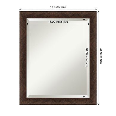 Warm Walnut Narrow Beveled Wood Framed Bathroom Wall Mirror