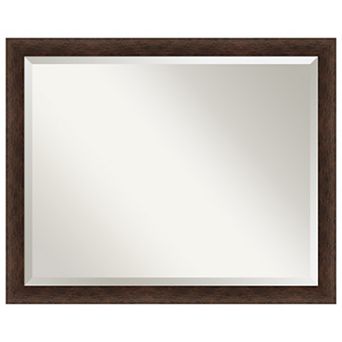Warm Walnut Narrow Beveled Wood Framed Bathroom Wall Mirror