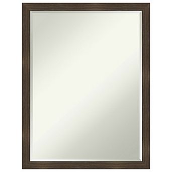 Woodgrain Stripe Petite Bevel Wood Bathroom Wall Mirror