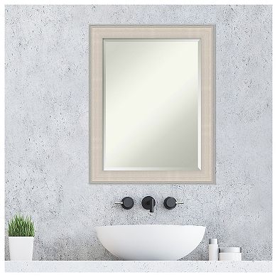 Cottage White Silver Beveled Wood Framed Bathroom Wall Mirror