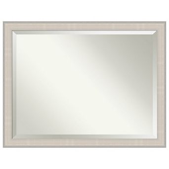 Cottage White Silver Beveled Wood Framed Bathroom Wall Mirror