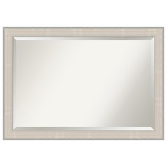 Cottage White Silver Beveled Wood Framed Bathroom Wall Mirror