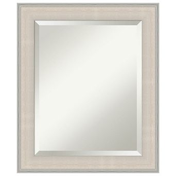 Cottage White Silver Beveled Wood Framed Bathroom Wall Mirror