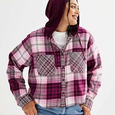 Juniors' Plus Size SO Hooded Shrunken Shirt