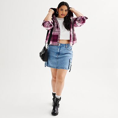 Juniors' Plus Size SO Hooded Shrunken Shirt