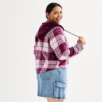Juniors' Plus Size SO Hooded Shrunken Shirt