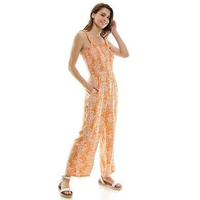 Juniors Womens As U Wish Sleeveless Smocked Top Jumpsuit