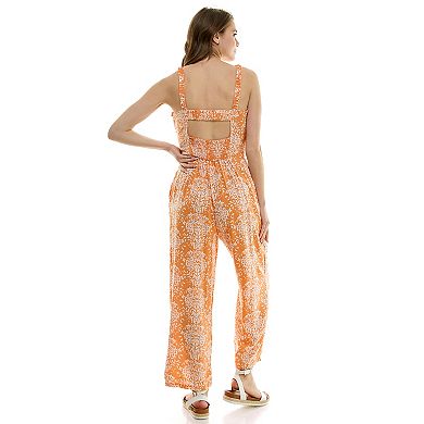 Juniors Womens As U Wish Sleeveless Smocked Top Jumpsuit