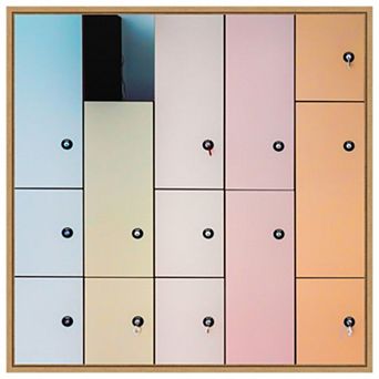 Pastel Lockers By Luc Vangindertael (lagrange) Framed Canvas Wall Art Print