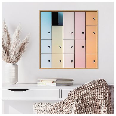 Pastel Lockers By Luc Vangindertael (lagrange) Framed Canvas Wall Art Print