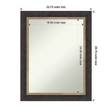 Hammered Charcoal Tan Non-beveled Wood Bathroom Wall Mirror