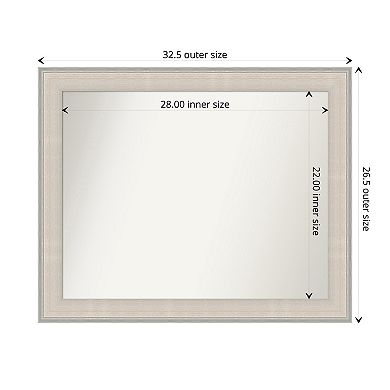 Cottage White Silver Non-beveled Wood Bathroom Wall Mirror