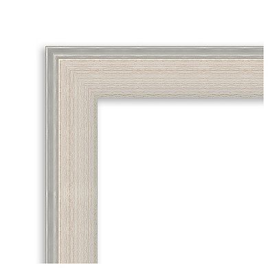 Cottage White Silver Non-beveled Wood Bathroom Wall Mirror