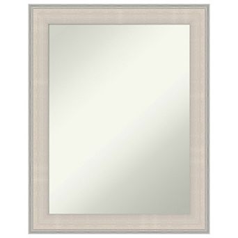 Cottage White Silver Non-beveled Wood Bathroom Wall Mirror