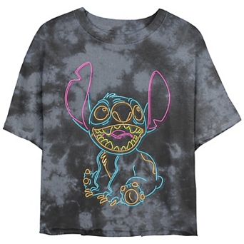 Disney's Lilo & Stitch Neon Lights Stitch Crop Top Bombard Wash Juniors' Graphic Tee