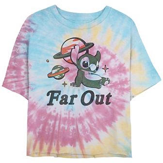 Disney's Lilo & Stitch Far Out Stitch Crop Top Tie Dye Juniors' Graphic Tee