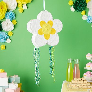 Small Pull String Daisy Pinata For Flower Birthday Party Decorations, 13x13x3 In