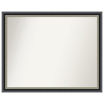 Theo Black Silver Non-beveled Wood Bathroom Wall Mirror