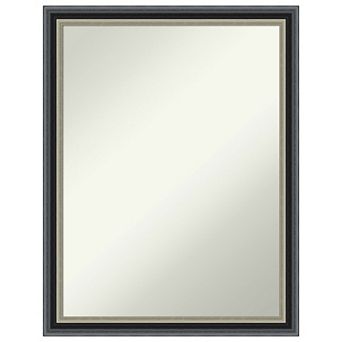 Theo Black Silver Non-beveled Wood Bathroom Wall Mirror