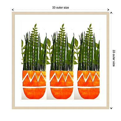 Three Orange Vases By Sarah Thompsonengels Wood Framed Wall Art Print