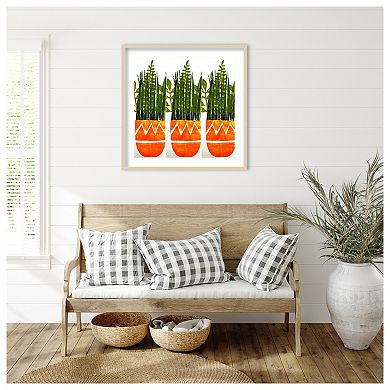 Three Orange Vases By Sarah Thompsonengels Wood Framed Wall Art Print