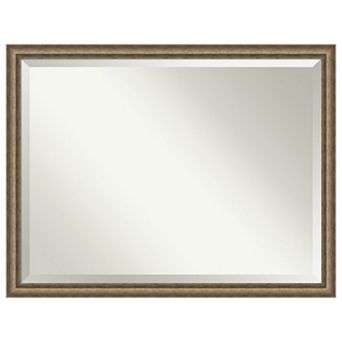 Angled Bronze Beveled Wood Framed Bathroom Wall Mirror