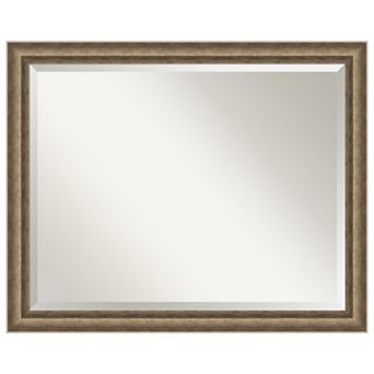 Angled Bronze Beveled Wood Framed Bathroom Wall Mirror